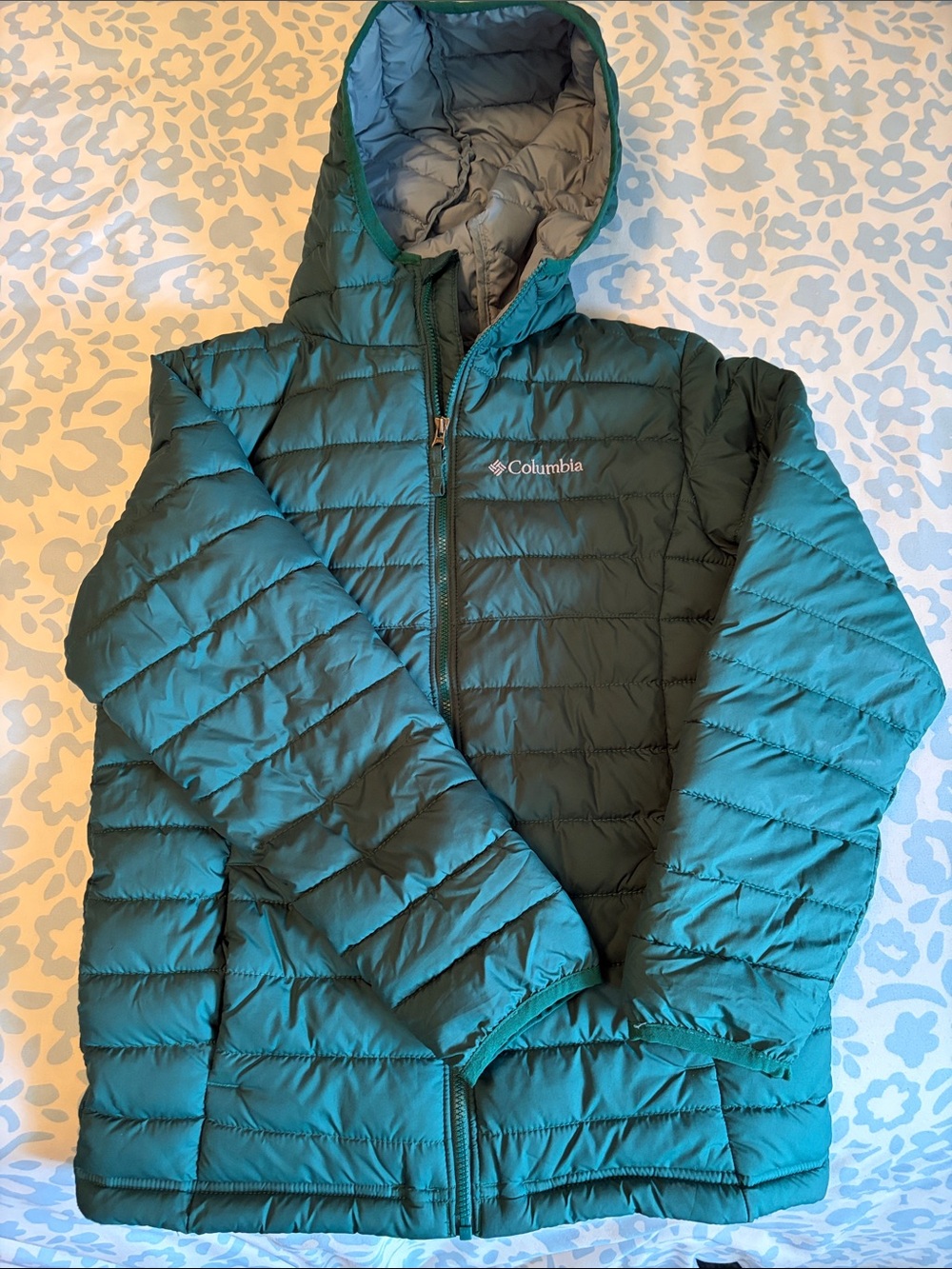YOUTH Columbia Teal Hooded Puffer Jacket with Omniheat lining